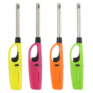 4x Stabfeuerzeug BASIC/NEON Set 4 Farben ABS Eisen Edelstahl 3,5x23x2cm nachfüllbar regulierbare Flamme Sturmfeuerzeug Feueranzünder