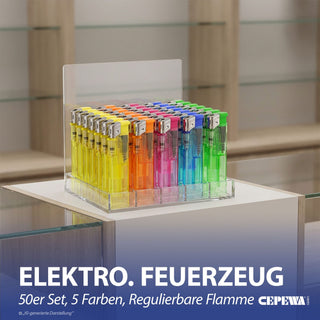 Elektronik Feuerzeug 50 Stück 5 Farben transparent Kunststoff Eisen 2,4x8x1,1cm Feuerzeug nachfüllbar regulierbare Flamme Feueranzünder