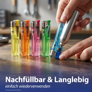 Elektronik Feuerzeug 50 Stück 5 Farben transparent Kunststoff Eisen 2,4x8x1,1cm Feuerzeug nachfüllbar regulierbare Flamme Feueranzünder
