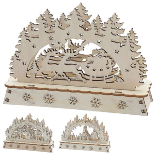 LED Stimmungsleuchter 3er Set 14,5x10,5x4,5cm Sperrholz Lichterbogen Holzbeleuchtung Schwibbogen 3 XMas Motive batteriebetrieben