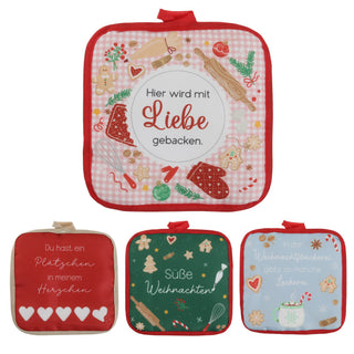 Topflappen Weihnachten 4er Set 18x18x0,5cm Polyester Baumwolle mehrfarbig Hitzeschutz Küchenhelfer Kochzubehör Aufhängeschlaufe