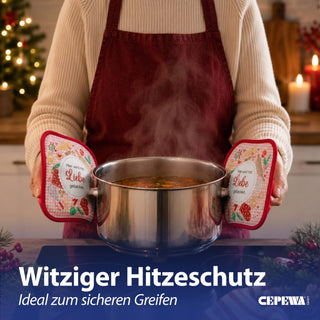 Topflappen Weihnachten 4er Set 18x18x0,5cm Polyester Baumwolle mehrfarbig Hitzeschutz Küchenhelfer Kochzubehör Aufhängeschlaufe