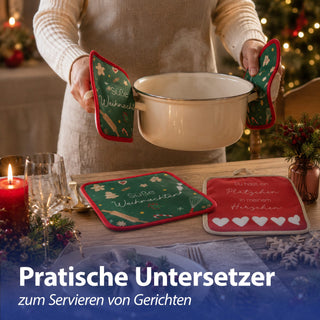 Topflappen Weihnachten 4er Set 18x18x0,5cm Polyester Baumwolle mehrfarbig Hitzeschutz Küchenhelfer Kochzubehör Aufhängeschlaufe