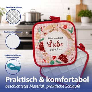Topflappen Weihnachten 4er Set 18x18x0,5cm Polyester Baumwolle mehrfarbig Hitzeschutz Küchenhelfer Kochzubehör Aufhängeschlaufe