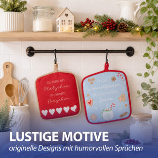 Topflappen Weihnachten 4er Set 18x18x0,5cm Polyester Baumwolle mehrfarbig Hitzeschutz Küchenhelfer Kochzubehör Aufhängeschlaufe