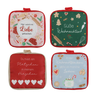 Topflappen Weihnachten 4er Set 18x18x0,5cm Polyester Baumwolle mehrfarbig Hitzeschutz Küchenhelfer Kochzubehör Aufhängeschlaufe