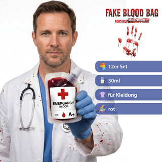 Halloween Kunstblut Transfusionsbeutel 12er Set 30ml Fakeblut zur Verwendung auf Kleidung Theaterblut Vampir Kostüm Horrorparty