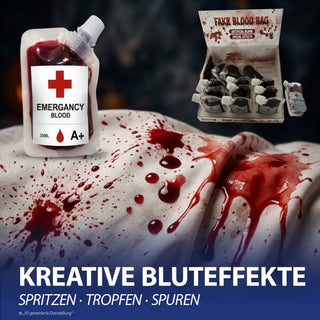 Halloween Kunstblut Transfusionsbeutel 12er Set 30ml Fakeblut zur Verwendung auf Kleidung Theaterblut Vampir Kostüm Horrorparty