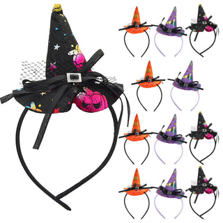 Haarreif Hexenhut 12er Set rot lila orange Kunststoff Polyester 13x20x11cm Halloween-Party Kopfschmuck Mini-Hut Hexendeko Kostümzubehör
