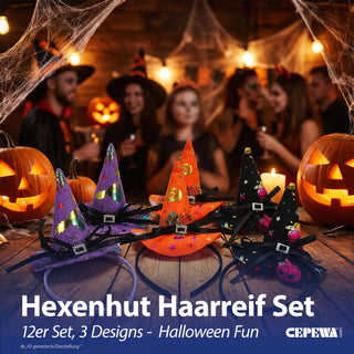 Haarreif Hexenhut 12er Set rot lila orange Kunststoff Polyester 13x20x11cm Halloween-Party Kopfschmuck Mini-Hut Hexendeko Kostümzubehör