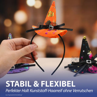 Haarreif Hexenhut 12er Set rot lila orange Kunststoff Polyester 13x20x11cm Halloween-Party Kopfschmuck Mini-Hut Hexendeko Kostümzubehör