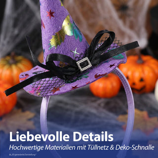 Haarreif Hexenhut 12er Set rot lila orange Kunststoff Polyester 13x20x11cm Halloween-Party Kopfschmuck Mini-Hut Hexendeko Kostümzubehör