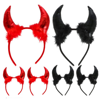 Haarreif Teufel 6er Set rot schwarz Kunststoff Polyester Halloween-Party Kopfschmuck Kostümzubehör Teufelshörner Kopfschmuck Partyaccessoire