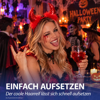 Haarreif Teufel 6er Set rot schwarz Kunststoff Polyester Halloween-Party Kopfschmuck Kostümzubehör Teufelshörner Kopfschmuck Partyaccessoire