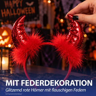 Haarreif Teufel 6er Set rot schwarz Kunststoff Polyester Halloween-Party Kopfschmuck Kostümzubehör Teufelshörner Kopfschmuck Partyaccessoire