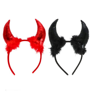 Haarreif Teufel 6er Set rot schwarz Kunststoff Polyester Halloween-Party Kopfschmuck Kostümzubehör Teufelshörner Kopfschmuck Partyaccessoire