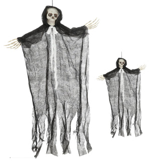 Halloween Sensenmann blinkende Augen 2er Set animiert H85cm Kunststoff Polyester schwarz weiß An-/Ausschalter rote Blinkaugen Horrordekoration