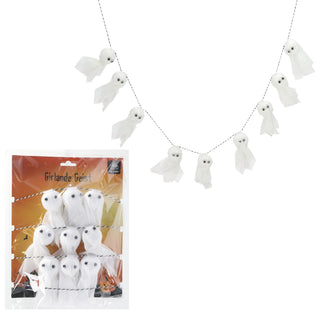 Girlande Geist 3er Set 150cm weiß schwarz Polyester Styropor Halloweendekoration 9 Gespenster an Kette Gruselparty Hängedeko mit Geistern