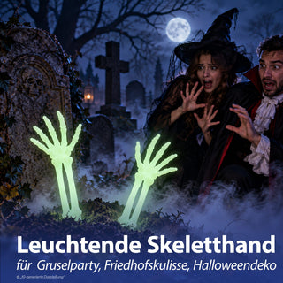 Skelett Hand 6er Set 'Glow in the dark' mit Erdspieß 14x43x3cm Kunststoff leuchtend Knochenhand Horrordekoration Gartenstecker Leuchteffekt Outdoor