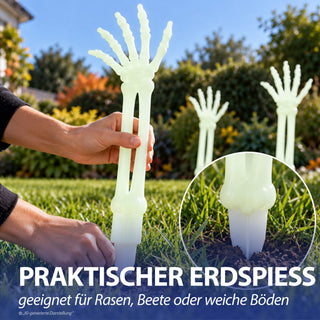 Skelett Hand 6er Set 'Glow in the dark' mit Erdspieß 14x43x3cm Kunststoff leuchtend Knochenhand Horrordekoration Gartenstecker Leuchteffekt Outdoor