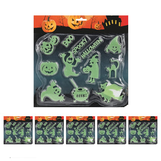 Sticker 'Glow in the dark' 6x12er Set Halloween 28,5x27x5x1cm Kunststoff Klebepunkte grün Leuchtsticker Geister Sticker Kürbis Hexe Gespenst Katze Hexenkessel