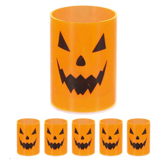 LED Kerze Halloween 6er Set schwarz orange 5x6,5cm Kunststoff batteriebetrieben Kürbisgesicht Fratze Halloweenparty Kerzenscheinflammenlos