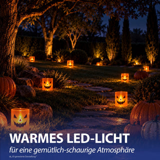 LED Kerze Halloween 6er Set schwarz orange 5x6,5cm Kunststoff batteriebetrieben Kürbisgesicht Fratze Halloweenparty Kerzenscheinflammenlos