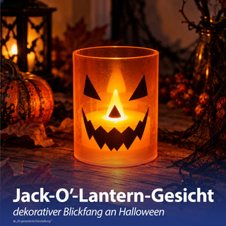 LED Kerze Halloween 6er Set schwarz orange 5x6,5cm Kunststoff batteriebetrieben Kürbisgesicht Fratze Halloweenparty Kerzenscheinflammenlos