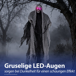 Halloween Sensenmann mit Kette 2er Set animiert H110cm Kunststoff Polyester schwarz weiß An-/Ausschalter rote Leuchtaugen Horrordekoration