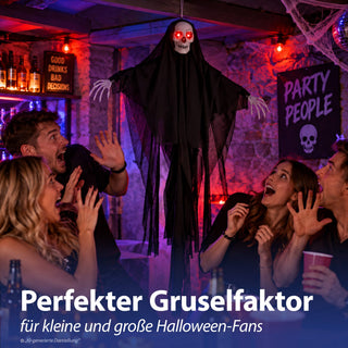 LED Skelett mit Sound 2er Set H100cm Kunststoff Polyester schwarz weiß batteriebetrieben rote Leuchtaugen Totenkopf Horrordekoration
