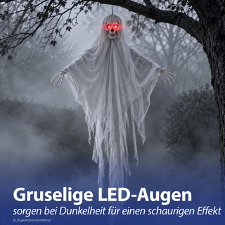 LED Skelett mit Sound 2er Set H100cm Kunststoff Polyester schwarz weiß batteriebetrieben rote Leuchtaugen Totenkopf Horrordekoration
