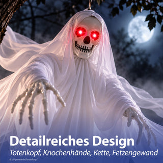 LED Skelett mit Sound 2er Set H100cm Kunststoff Polyester schwarz weiß batteriebetrieben rote Leuchtaugen Totenkopf Horrordekoration