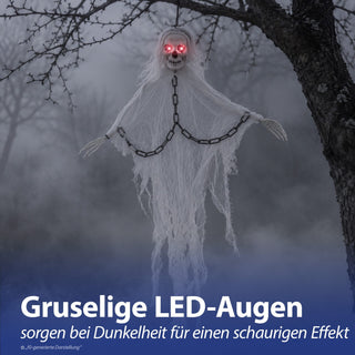 LED Skelett Sound Kette 2er Set H60cm Kunststoff Polyester schwarz weiß batteriebetrieben rote Leuchtaugen Totenkopf Horrordekoration