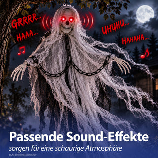 LED Skelett Sound Kette 2er Set H60cm Kunststoff Polyester schwarz weiß batteriebetrieben rote Leuchtaugen Totenkopf Horrordekoration