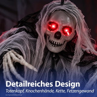 LED Skelett Sound Kette 2er Set H60cm Kunststoff Polyester schwarz weiß batteriebetrieben rote Leuchtaugen Totenkopf Horrordekoration