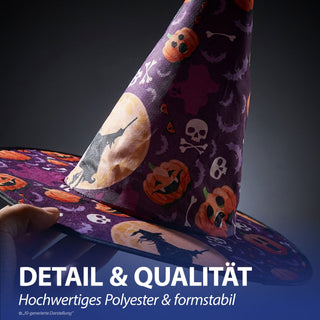 Hexenhut mit Print 3er Set 38x37,5cm Polyester 3 schaurige Motive Zauberhut Halloween-Party Kostümzubehör Dekohut Mottoparty Hut spitz