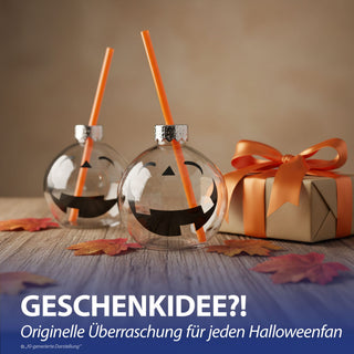 Trinkglas Halloween 6er Set Trinkhalm Füllmenge 400ml Ø10,5x10cm Glas transparent schwarz Motivglas Fratze Kürbisgesicht Strohhalm orange