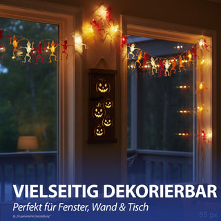 LED Lichterkette Skelett 2er Set 165cm orange weiß rot 10 LEDs warmweiß Kunststoff Halloweendekoration Girlande 10 Skelettfiguren Partybeleuchtung