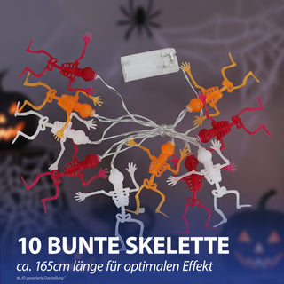 LED Lichterkette Skelett 2er Set 165cm orange weiß rot 10 LEDs warmweiß Kunststoff Halloweendekoration Girlande 10 Skelettfiguren Partybeleuchtung