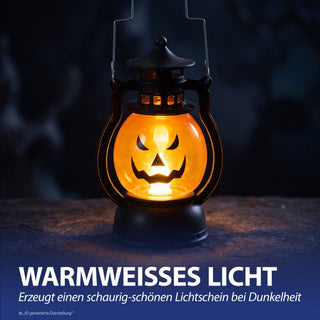 LED Laterne Kürbis 12er Set schwarz orange 12cm Kunststoff warmweiß Windlicht Henkel Halloweendekoration Fratze batteriebetrieben