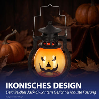LED Laterne Kürbis 12er Set schwarz orange 12cm Kunststoff warmweiß Windlicht Henkel Halloweendekoration Fratze batteriebetrieben