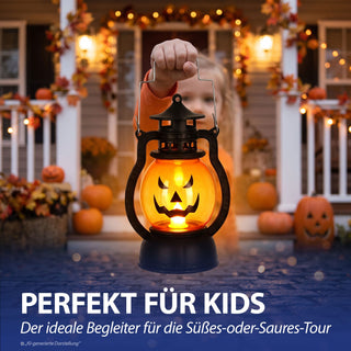 LED Laterne Kürbis 12er Set schwarz orange 12cm Kunststoff warmweiß Windlicht Henkel Halloweendekoration Fratze batteriebetrieben