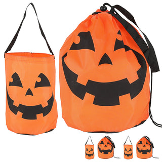 Halloween Sammelbeutel 6er Set Kürbisgesicht schwarz orange 36x34cm Polyester Sammler Kürbisbeutel Süßes oder Saures Sammeltasche