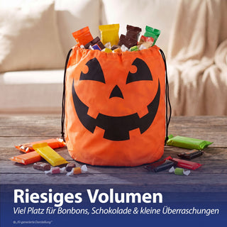 Halloween Sammelbeutel 6er Set Kürbisgesicht schwarz orange 36x34cm Polyester Sammler Kürbisbeutel Süßes oder Saures Sammeltasche