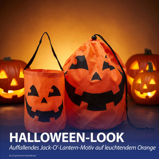 Halloween Sammelbeutel 6er Set Kürbisgesicht schwarz orange 36x34cm Polyester Sammler Kürbisbeutel Süßes oder Saures Sammeltasche