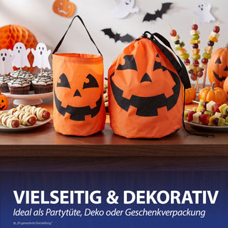 Halloween Sammelbeutel 6er Set Kürbisgesicht schwarz orange 36x34cm Polyester Sammler Kürbisbeutel Süßes oder Saures Sammeltasche