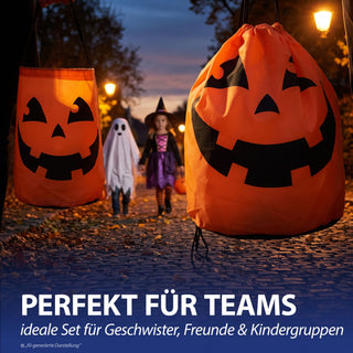 Halloween Sammelbeutel 6er Set Kürbisgesicht schwarz orange 36x34cm Polyester Sammler Kürbisbeutel Süßes oder Saures Sammeltasche