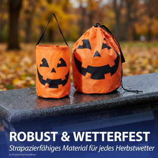 Halloween Sammelbeutel 6er Set Kürbisgesicht schwarz orange 36x34cm Polyester Sammler Kürbisbeutel Süßes oder Saures Sammeltasche