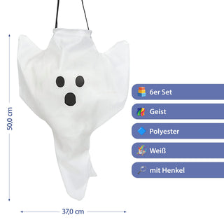 Halloween Sammelbeutel 6er Set Geist schwarz weiß 37x50cm Polyester Sammler Gespenst Beutel Süßes oder Saures Sammeltasche