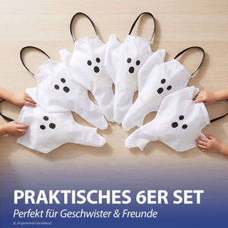 Halloween Sammelbeutel 6er Set Geist schwarz weiß 37x50cm Polyester Sammler Gespenst Beutel Süßes oder Saures Sammeltasche